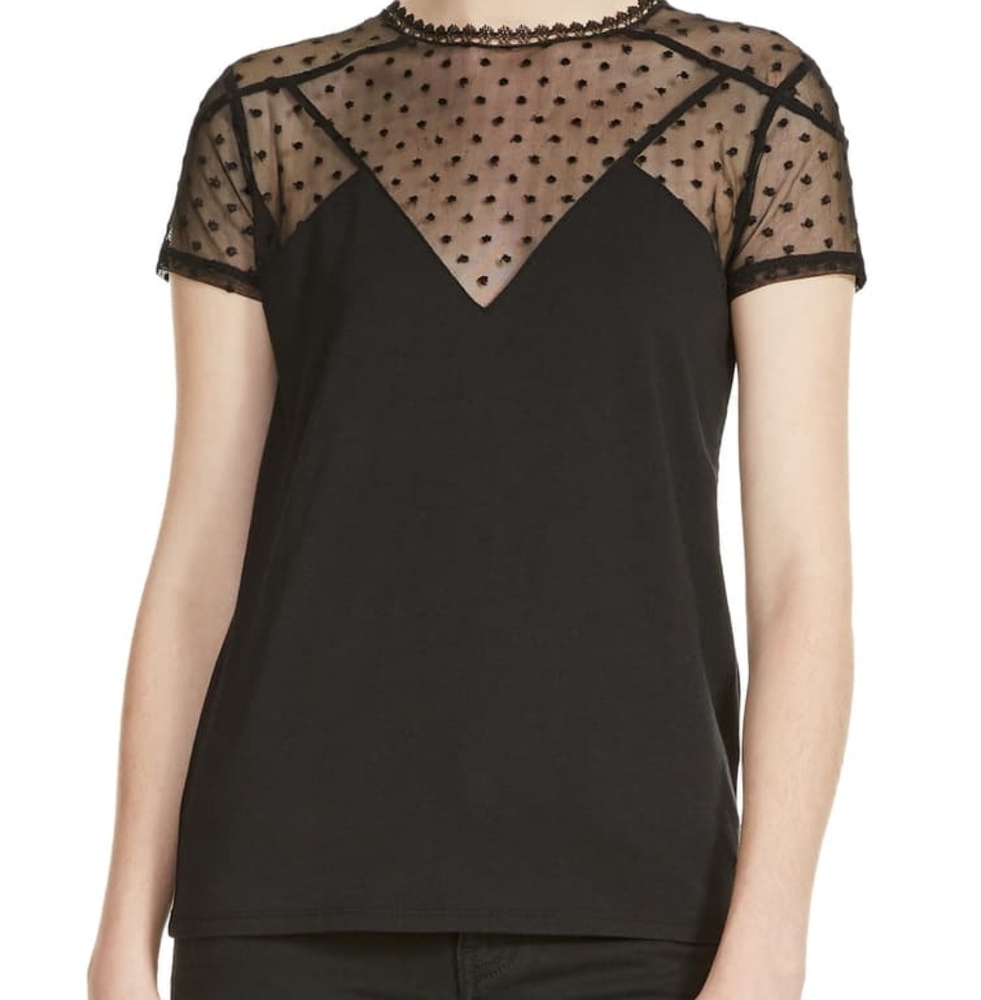 Maje Black t-shirt with mesh and tie details